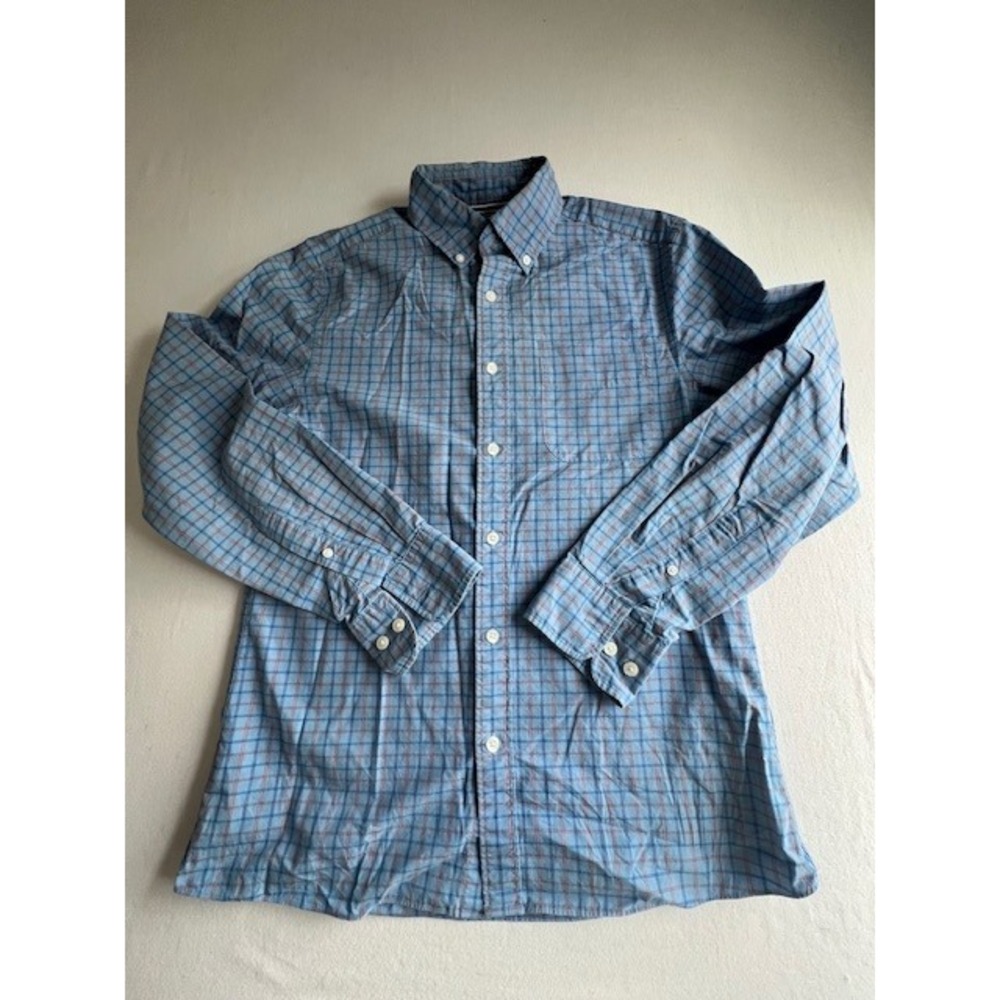 Charles Tyrwhitt Button Down Mens Small Blue Plaid Slim Fit Non-Iron Cotton